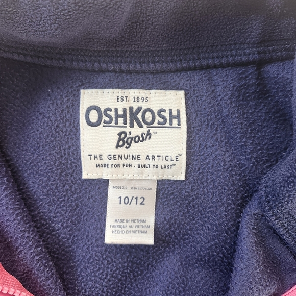 OshKosh B’gosh Navy Fleece Jacket Girls Size 10 Pink Heart Accent Cozy Layer - Picture 6 of 7